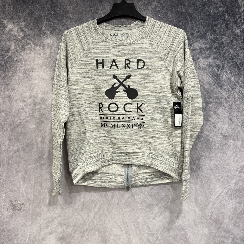 Hard Rock Hotel Riviera Maya Women Small Gray Graphic Sweatshirt Zip Hem